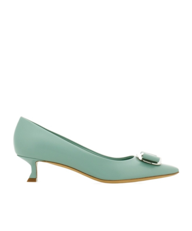 Ferragamo Zelma Pointed Toe Kitten Heel Pumps In Green