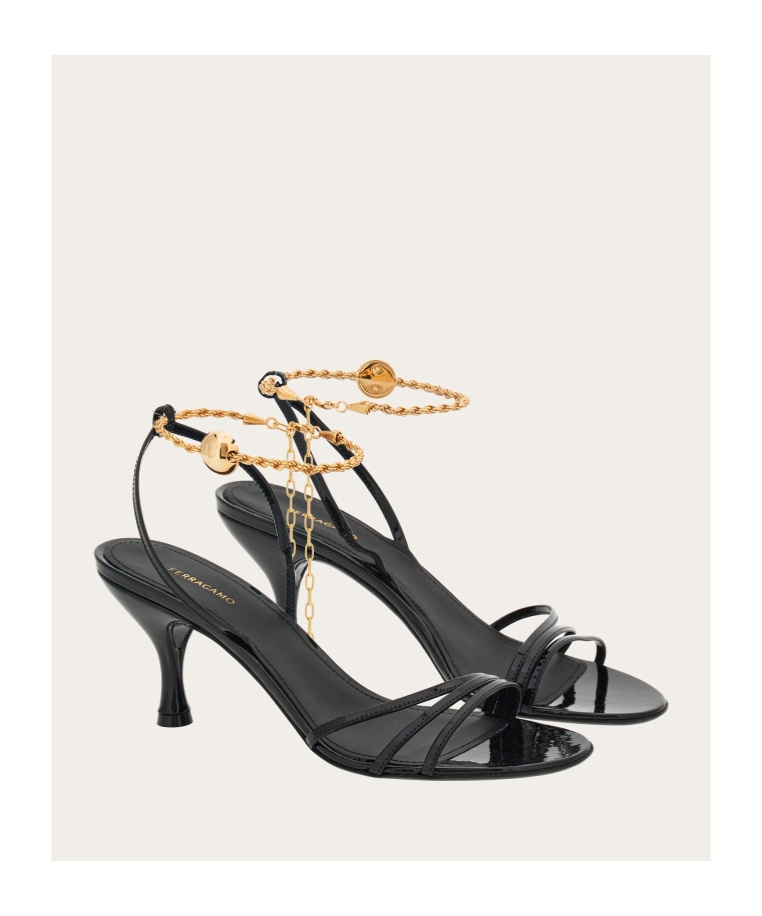 Ferragamo Salvatore Cable-link Chain Open-toe Sandals In Black