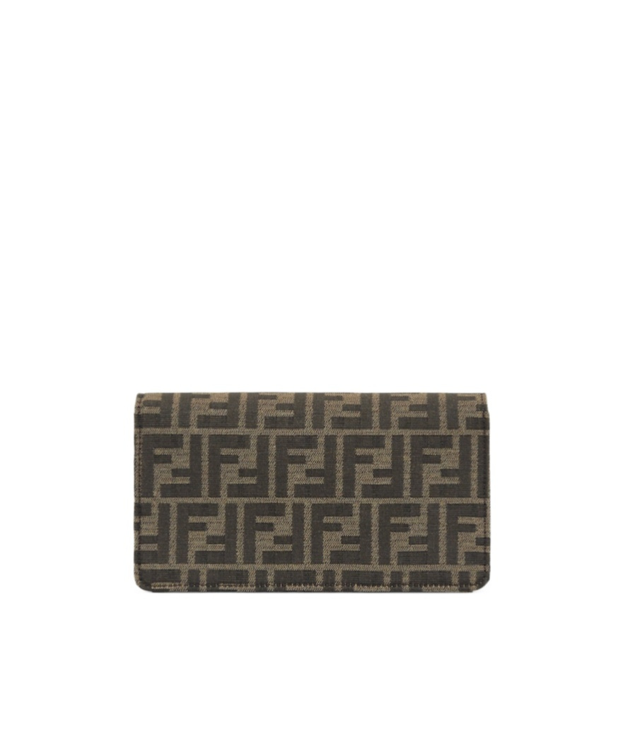 Fendi Baguette Ff Jacquard Chain-linked Wallet In Black