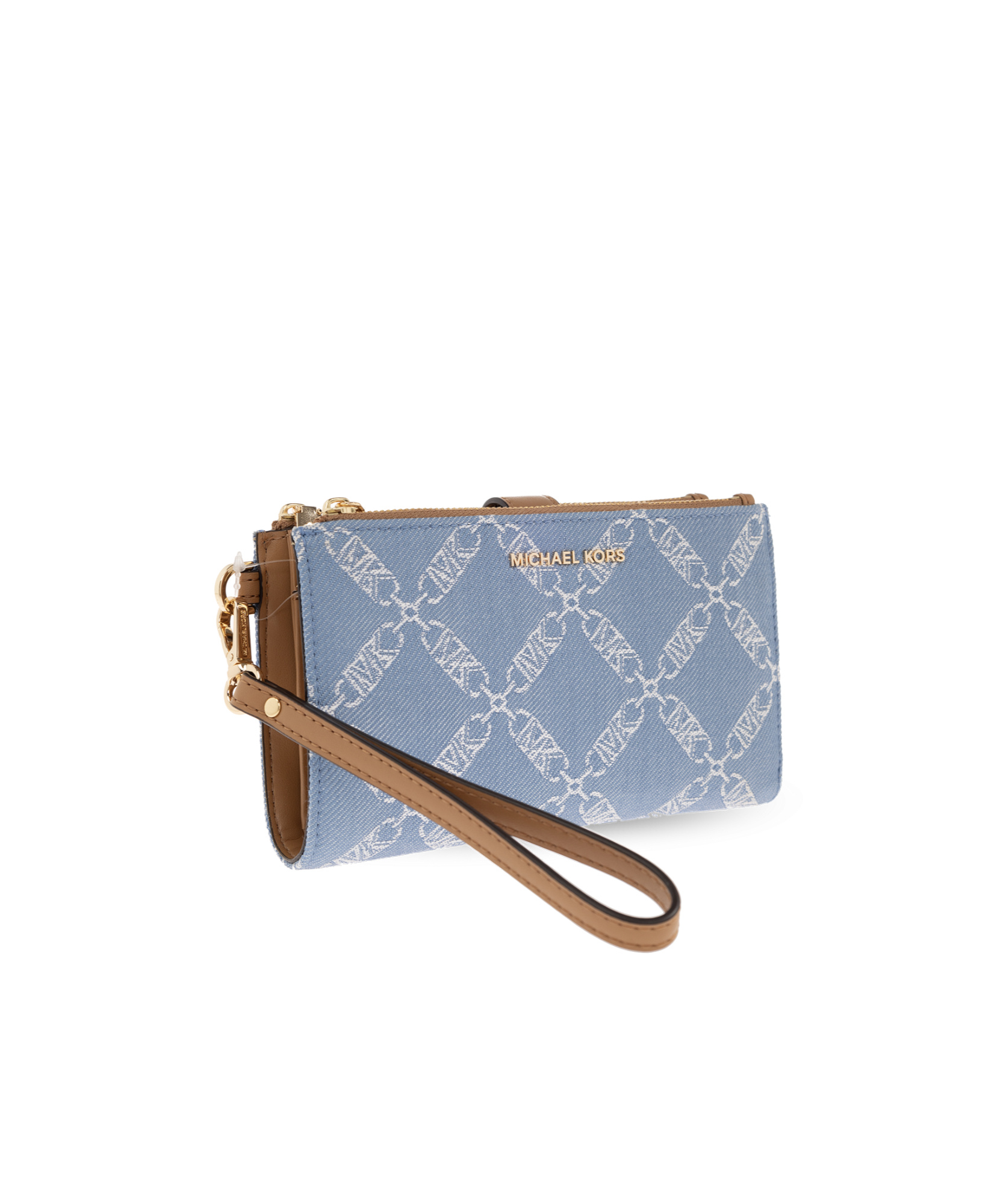 Michael Michael Kors Monogram-jacquard Denim Wallet In Blue
