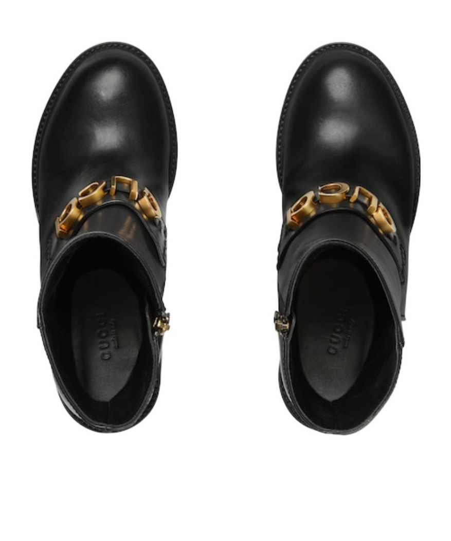 Gucci Womens Black Horsebit Block-heel Leather Ankle Boots In Black