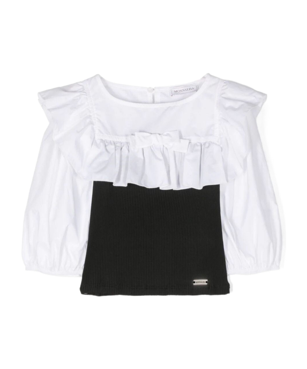 Monnalisa Two-tone Ruffle-detail Blouse In White