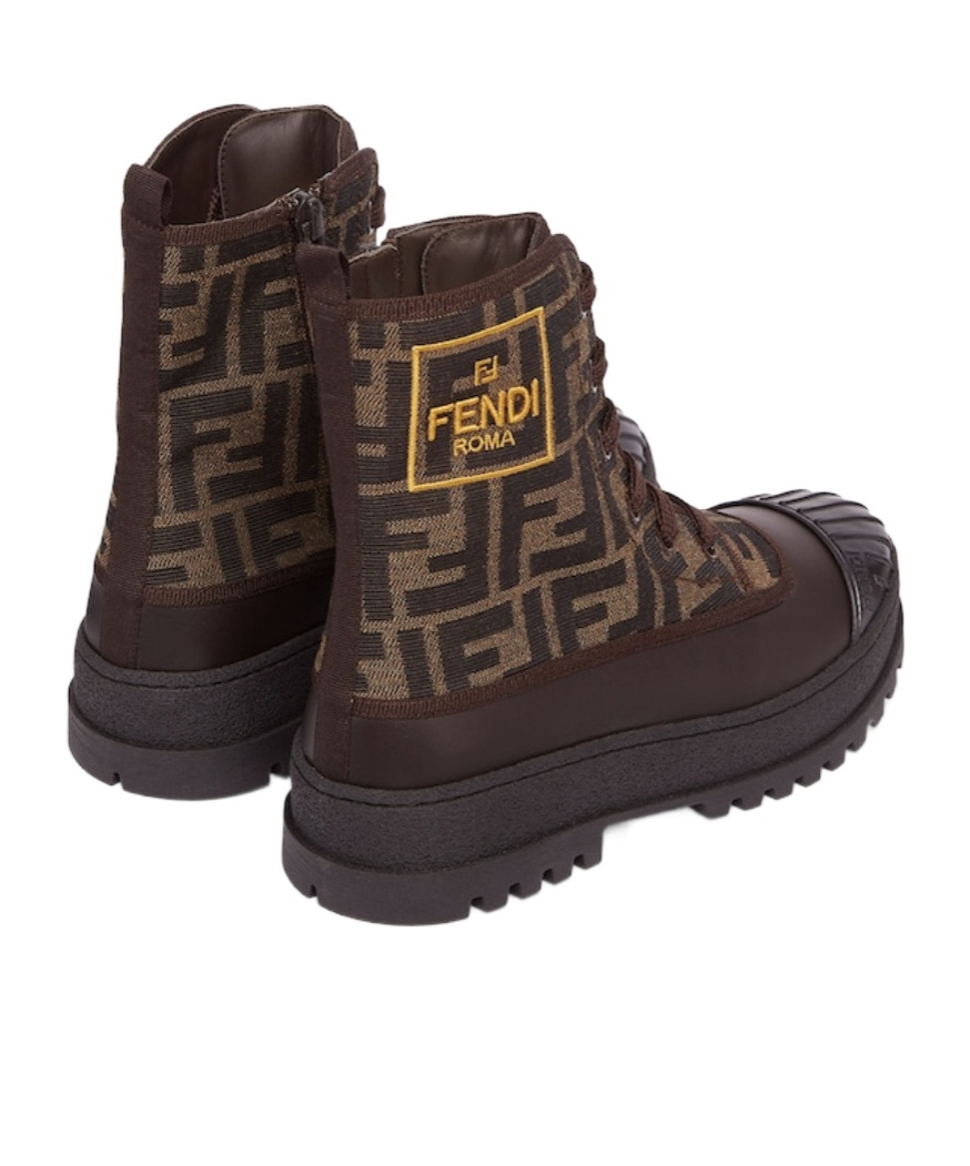FENDI TOBACCO JACQUARD JUNIOR BIKER BOOTS