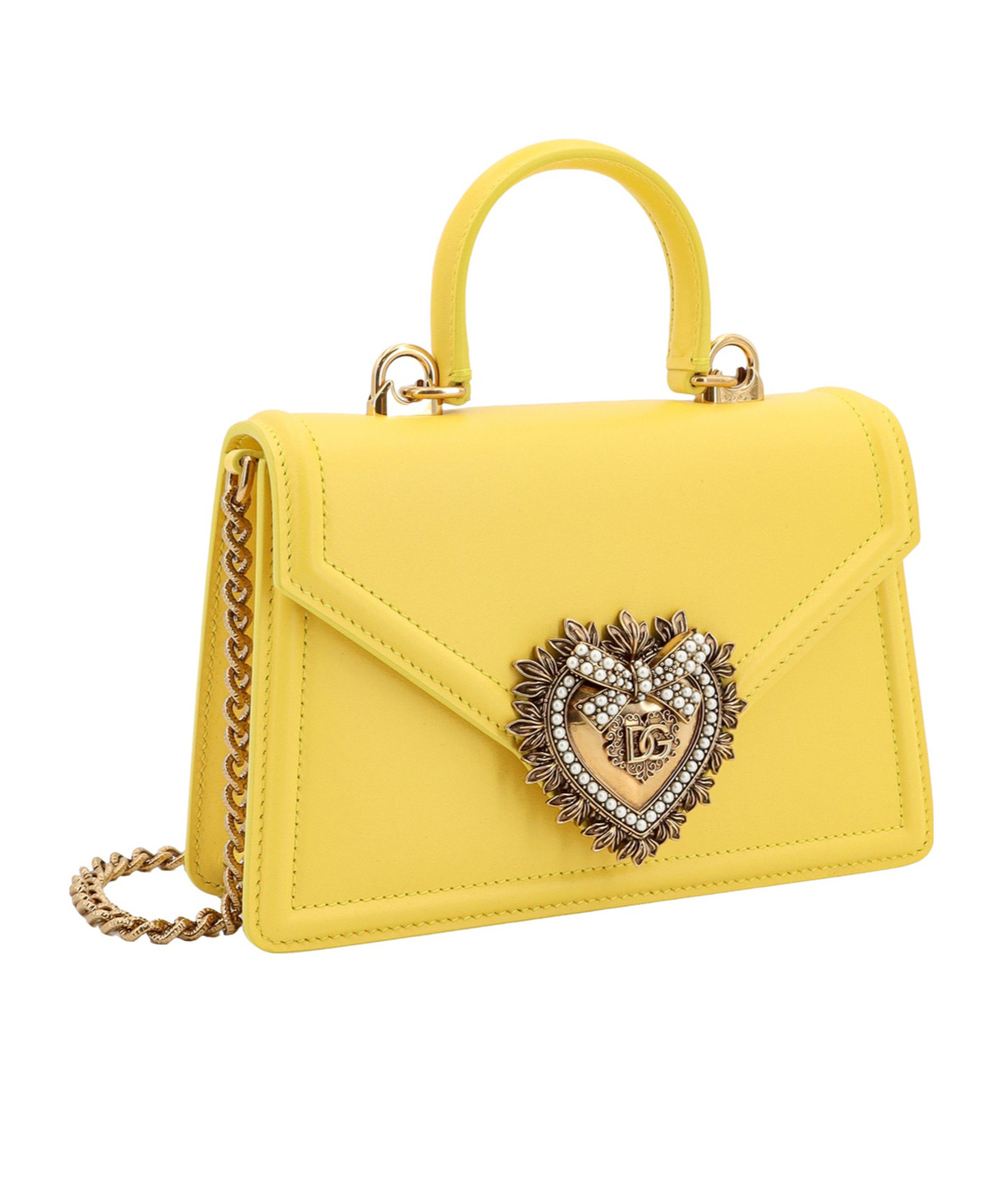 Dolce & Gabbana Small Devotion Leather Top Handle Bag In Yellow