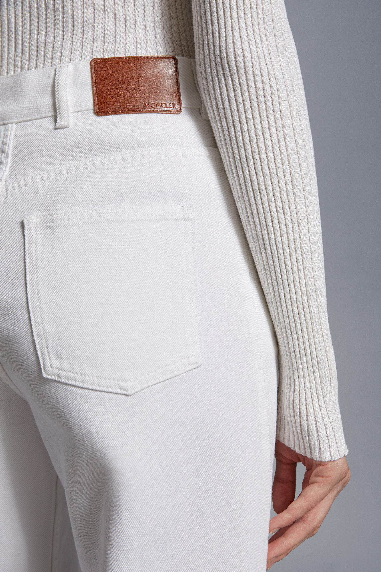 Shop Moncler Cropped Jeans In White