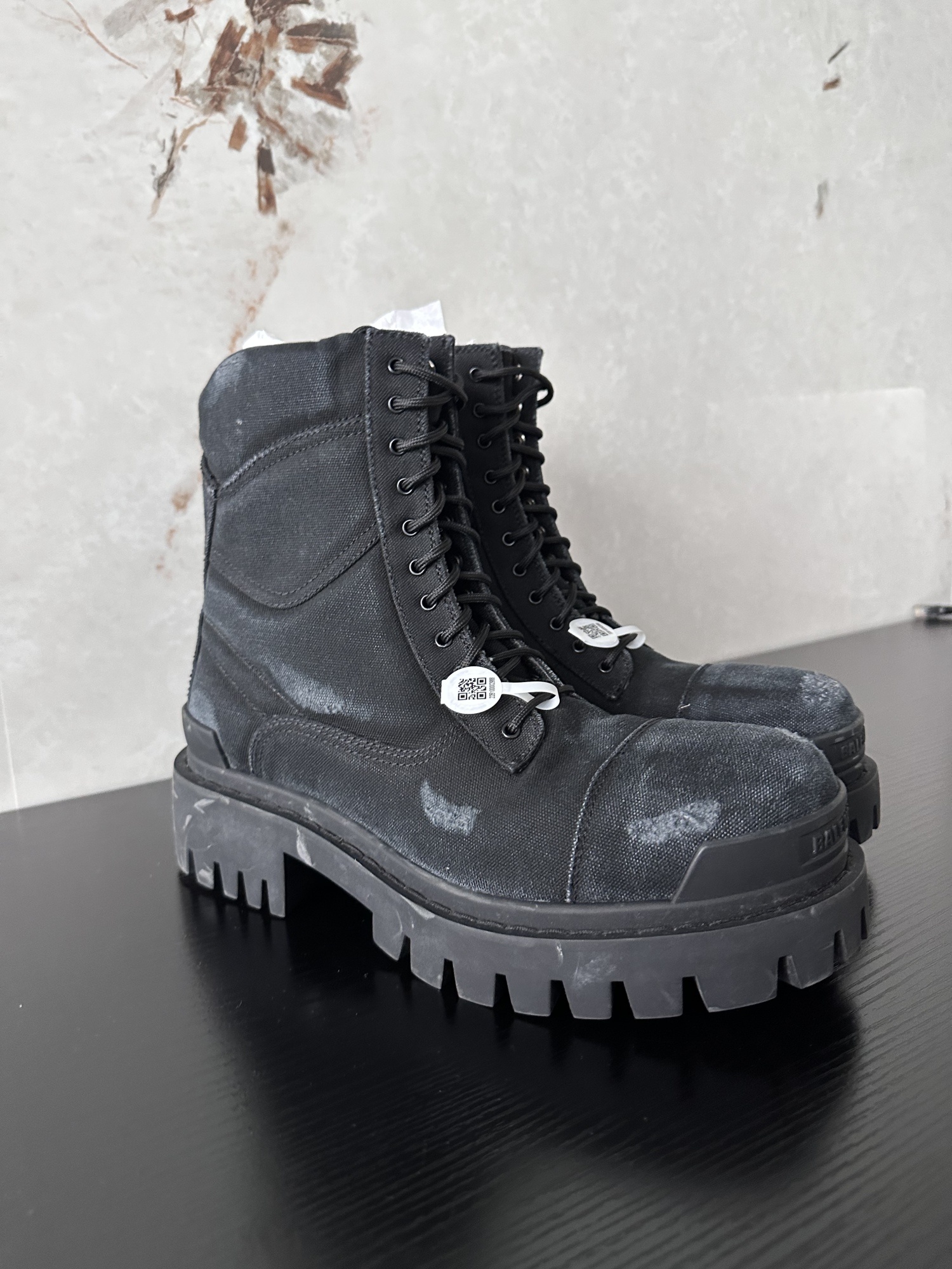 Balenciaga Lace-up Combat Boots In Black