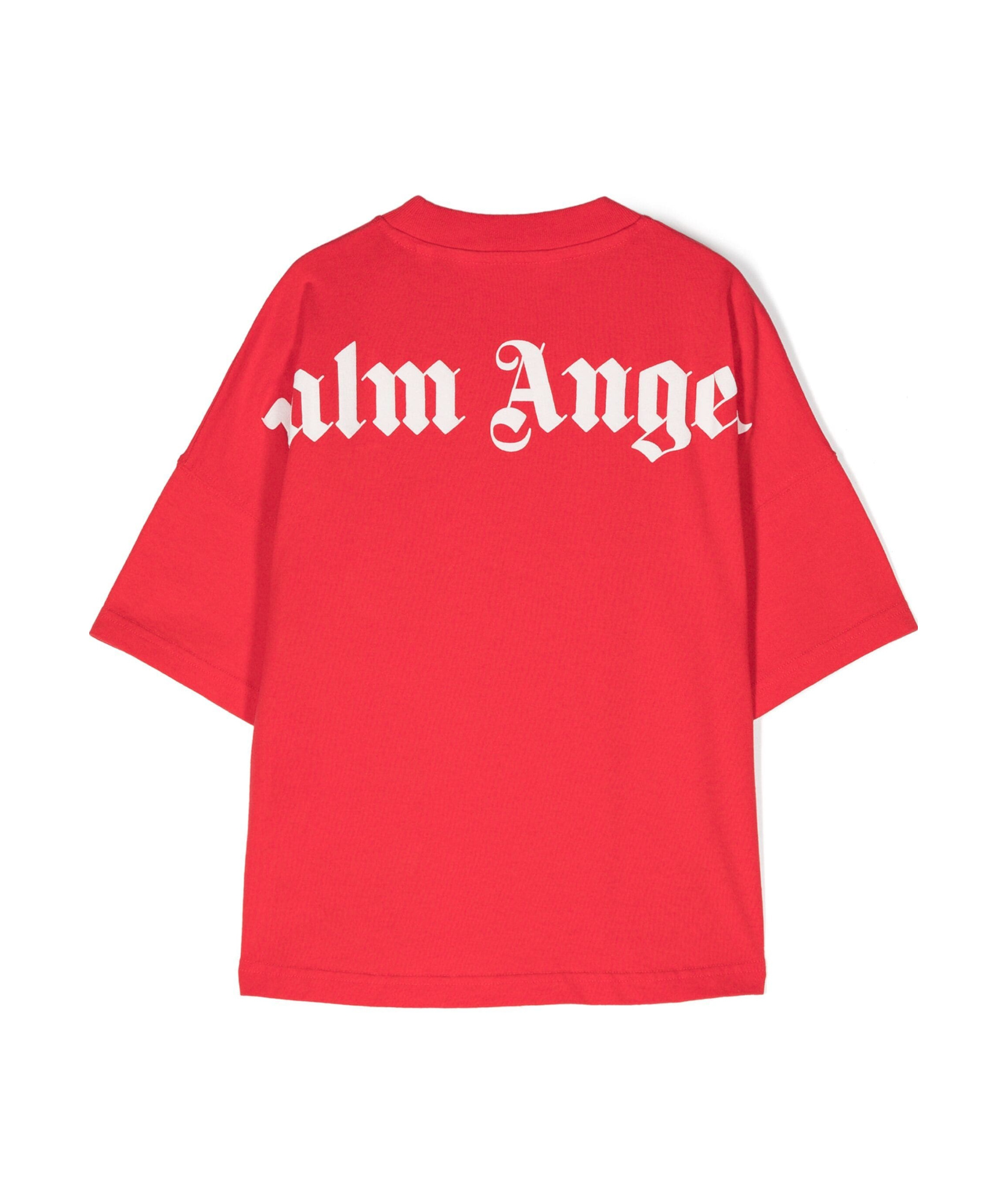 Palm Angels Kids Logo Printed Crewneck T-shirt In Red