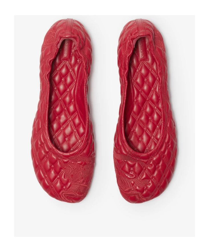 Burberry Sadler Quilted Lambskin Ballerina Flats In Red
