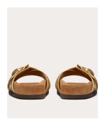 Valentino Garavani Fussfriend Slide Sandal In Metallic Grainy Calfskin 30mm Woman Gold 42 In Nude