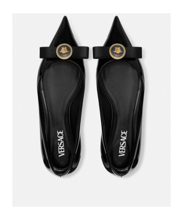 Versace Nastro Gianni Patent-leather Ballerina Shoes In