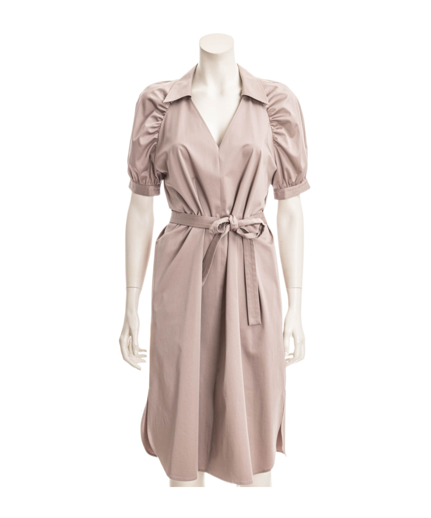Shop Hugo Boss Belted Satin Midi Dress In Nude