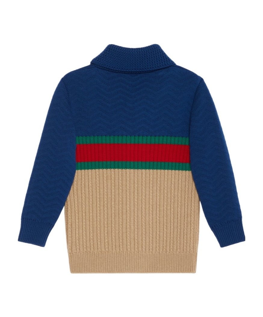 Gucci Button-up Ribbed Wool Cardigan In Blue