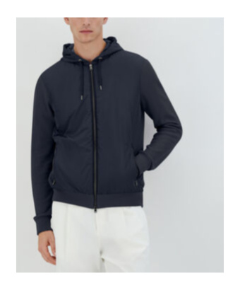 HERNO HERNO KNITTED-PANELLED ZIPPED HOODED DRAWSTRING JACKET