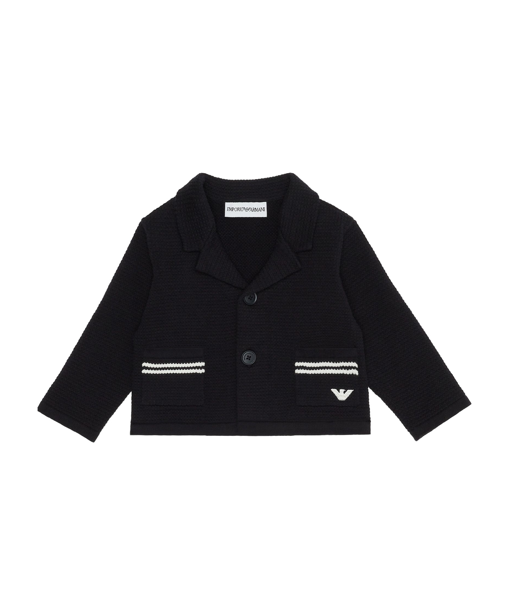 Emporio Armani Notched-lapels Waffle-knit Cardigan In Black