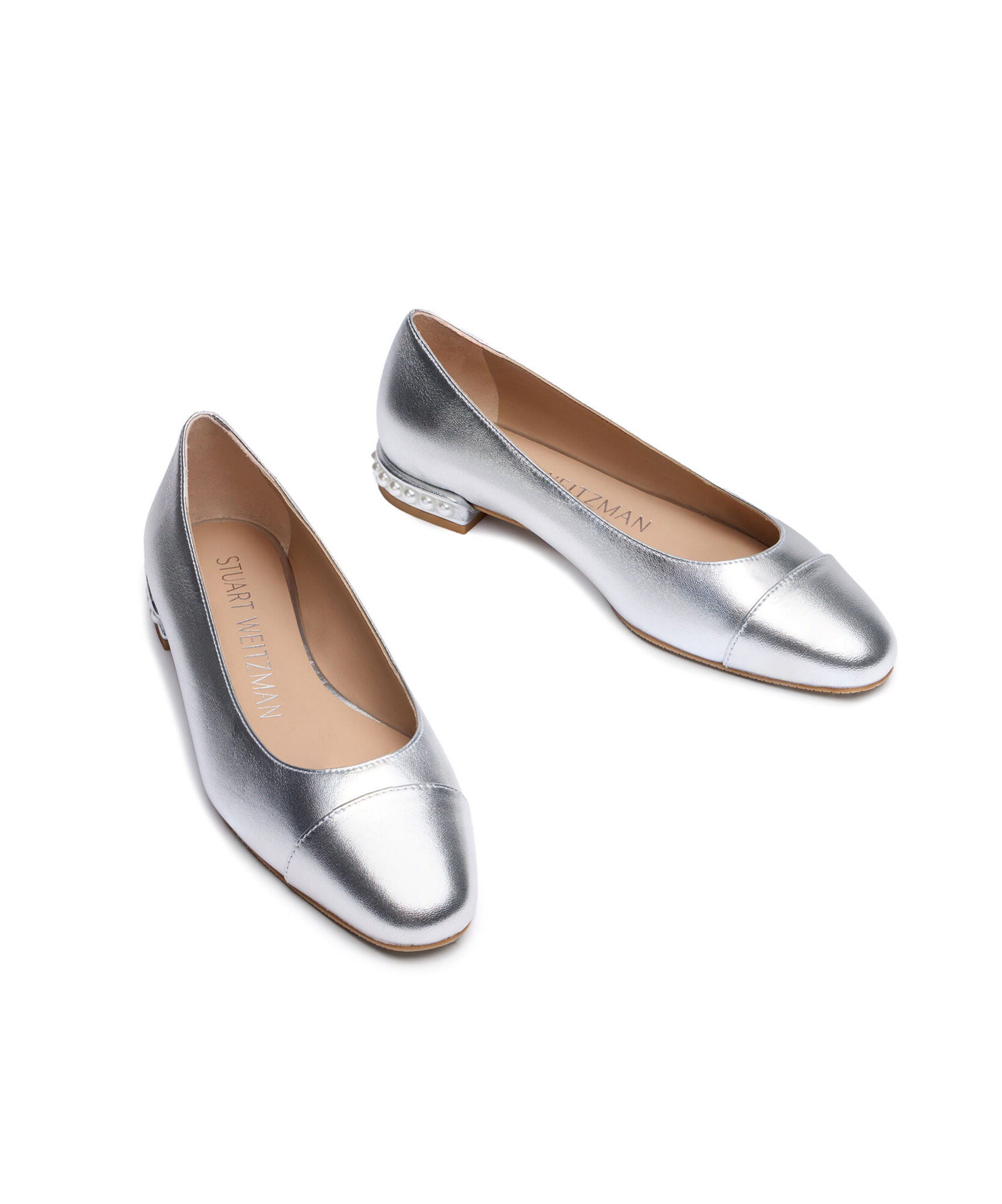 Stuart Weitzman Pearl-detail Leather Ballerina Shoes In White