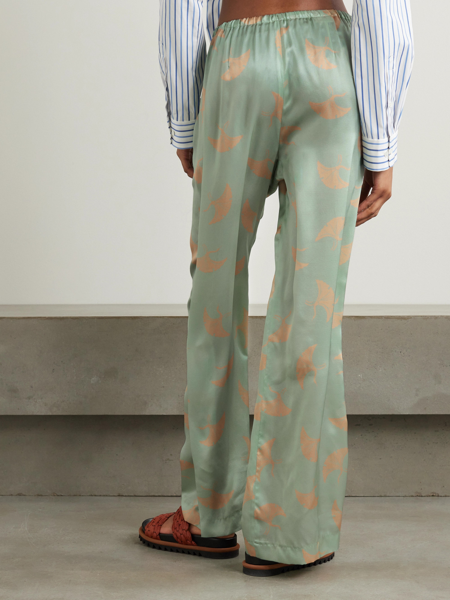 Dries Van Noten Graphic-print Silk Trousers In Gray