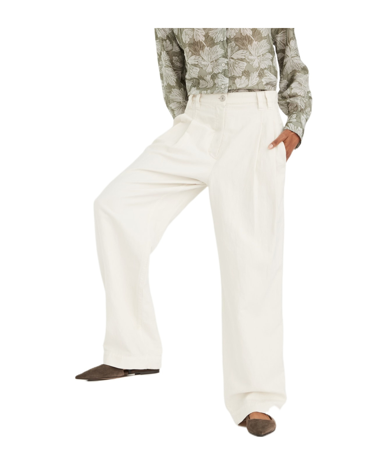Brunello Cucinelli White Trousers With Concealed Fly In White