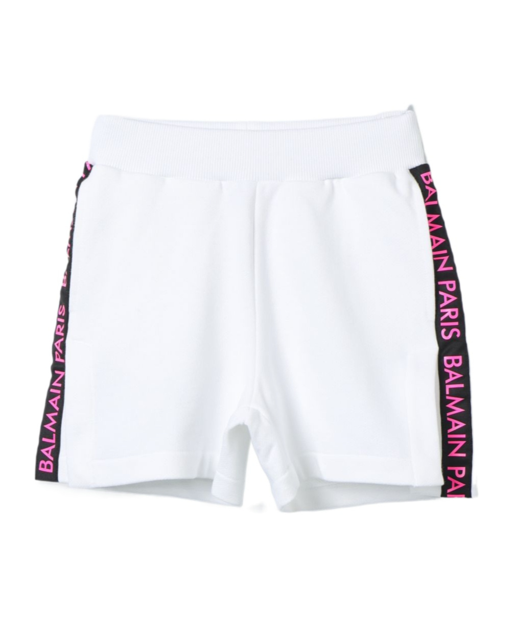Balmain Logo-print Cotton Shorts In White