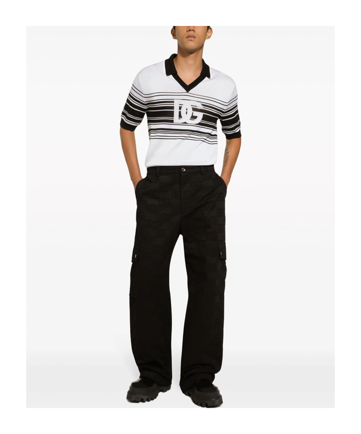 Dolce & Gabbana Stripe-print Silk Polo Shirt In White