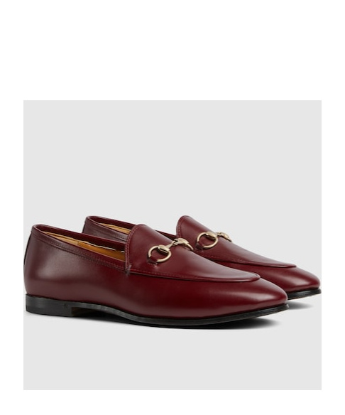Gucci Almond Toe Leather Loafers With Metallic Hardware In Red