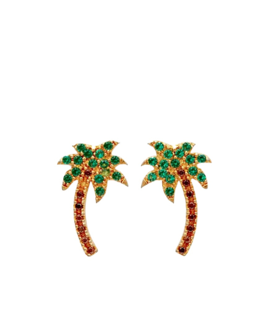 Palm Angels Palm Shaped Earrings Embellished With Rhinestones In Green