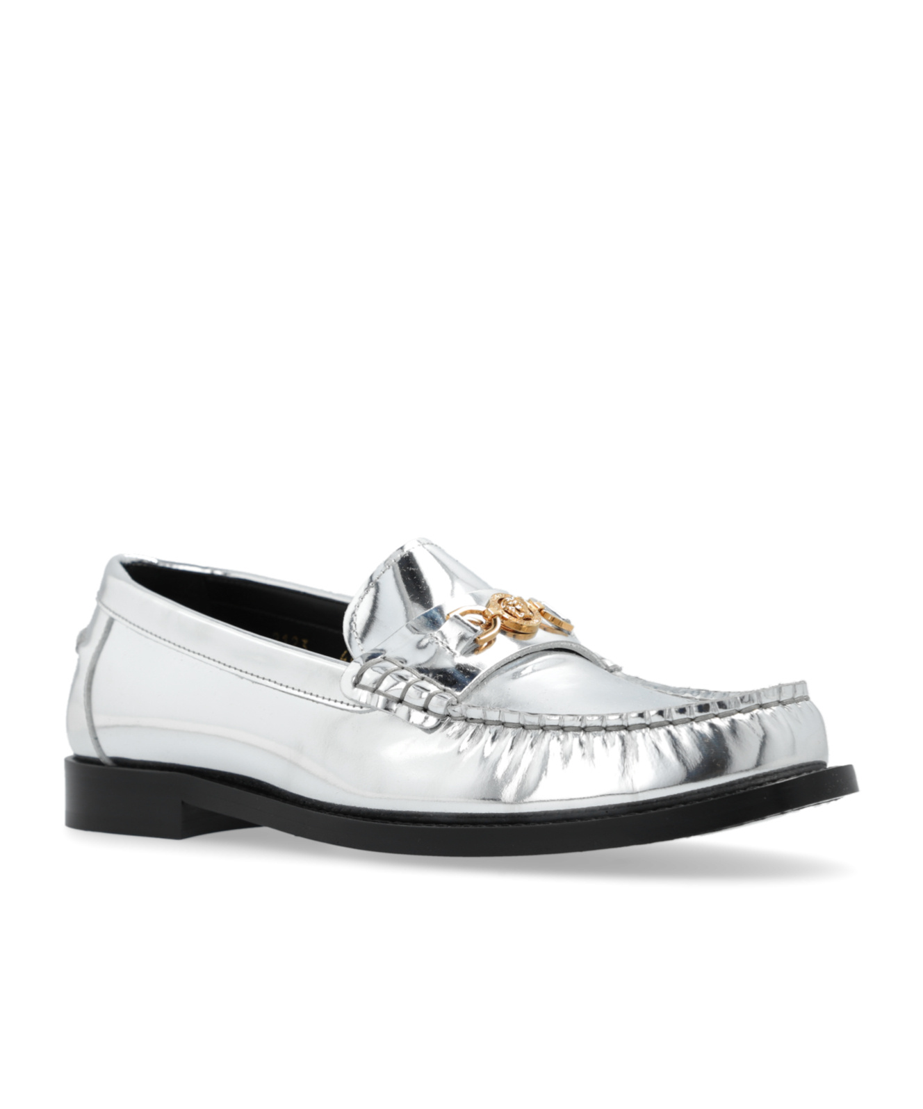Versace Chain Detail Loafers With Metallic Finish In White
