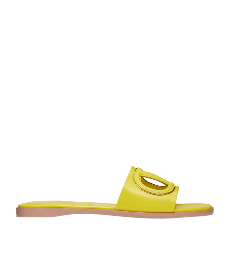 Valentino Vlogo Cut-out Leather Slides In Yellow