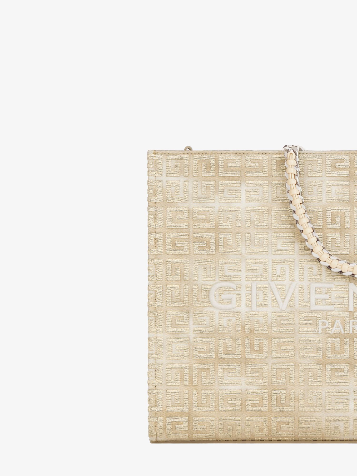 Givenchy G-tote Medium Shopping Bag In 4g Logo Canvas With Chain Handles In Nude