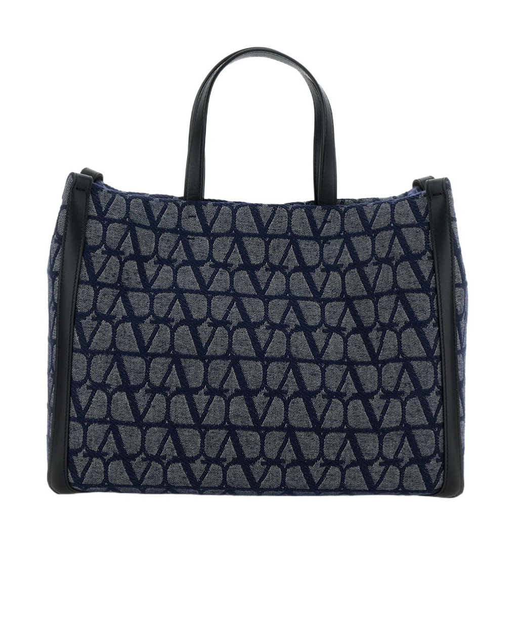 Valentino Garavani Light Blue Tote Bag With Toile Iconographe Motif In Denim Man In Black