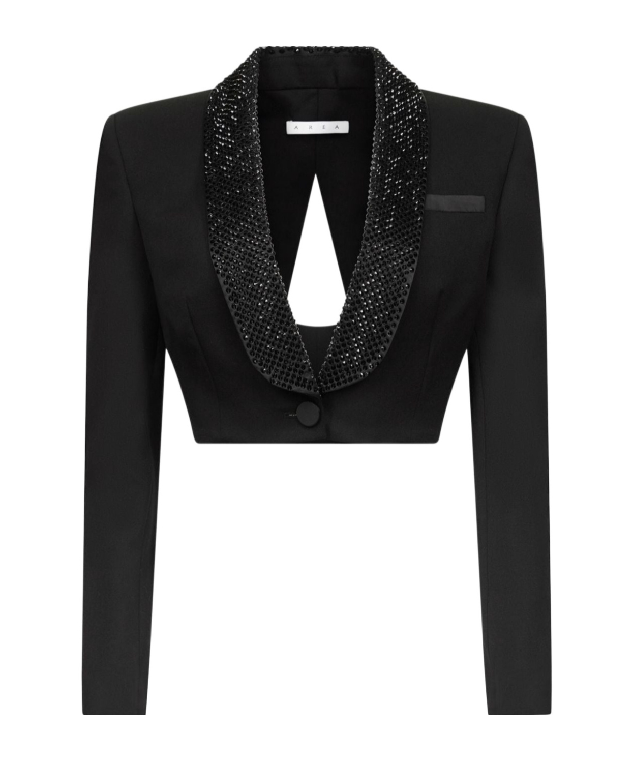 Shop Area Crystal-embellished Cropped Blazer In Black