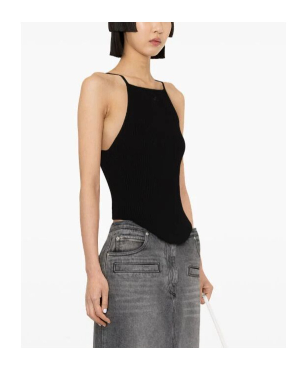 Courrèges Signature Rib Knit Viscose Top In Black
