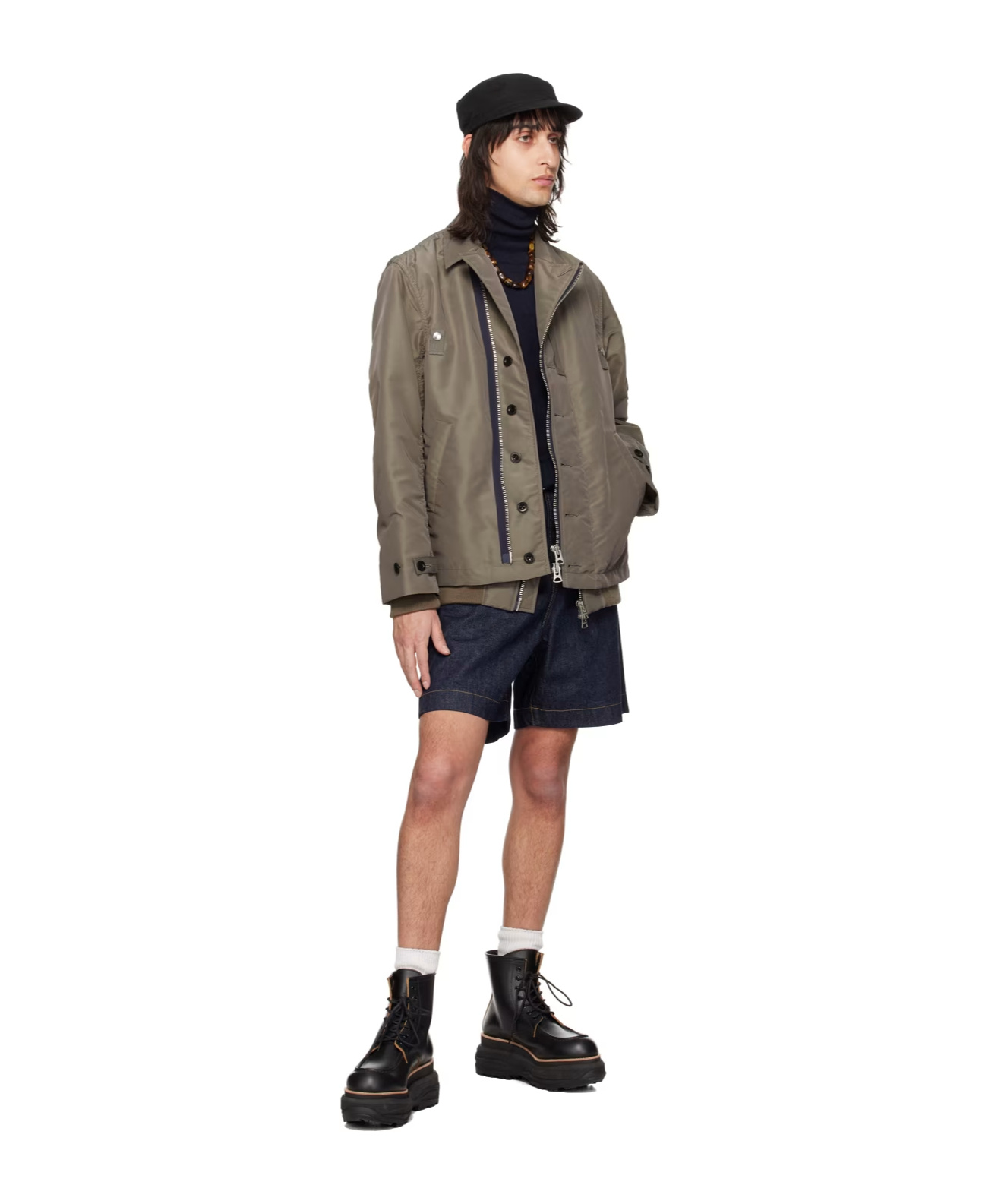 Sacai Taupe Padded Bomber Jacket In Green