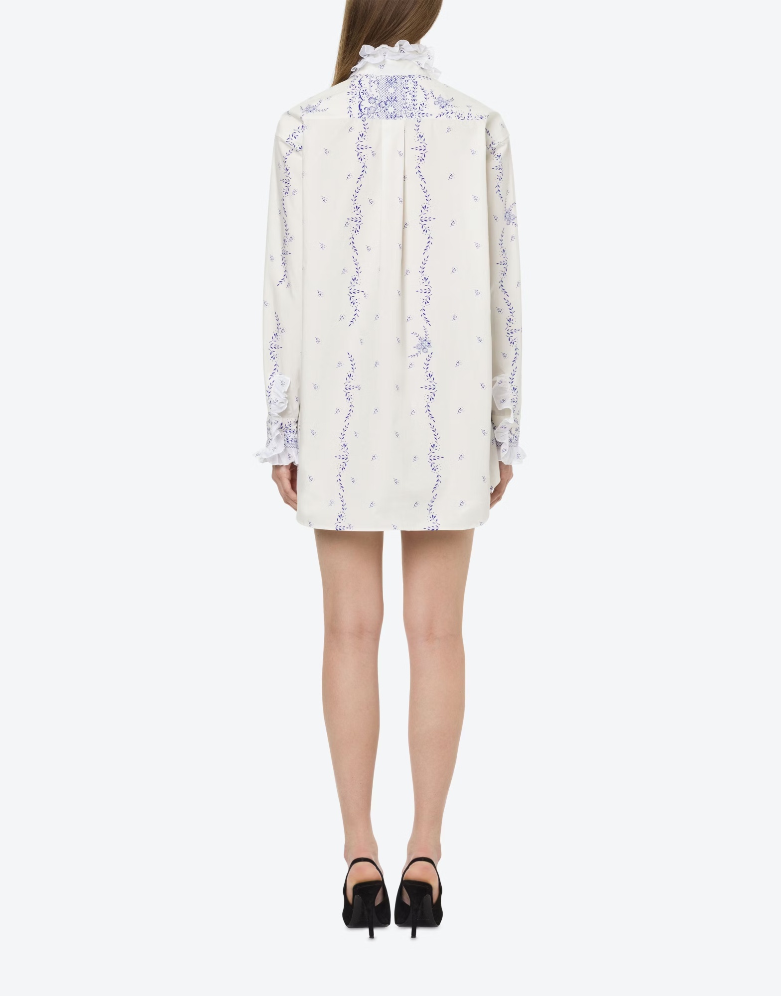 Philosophy Di Lorenzo Serafini Mini Shirt Dress With Ruffled Collar And Long Sleeves In White