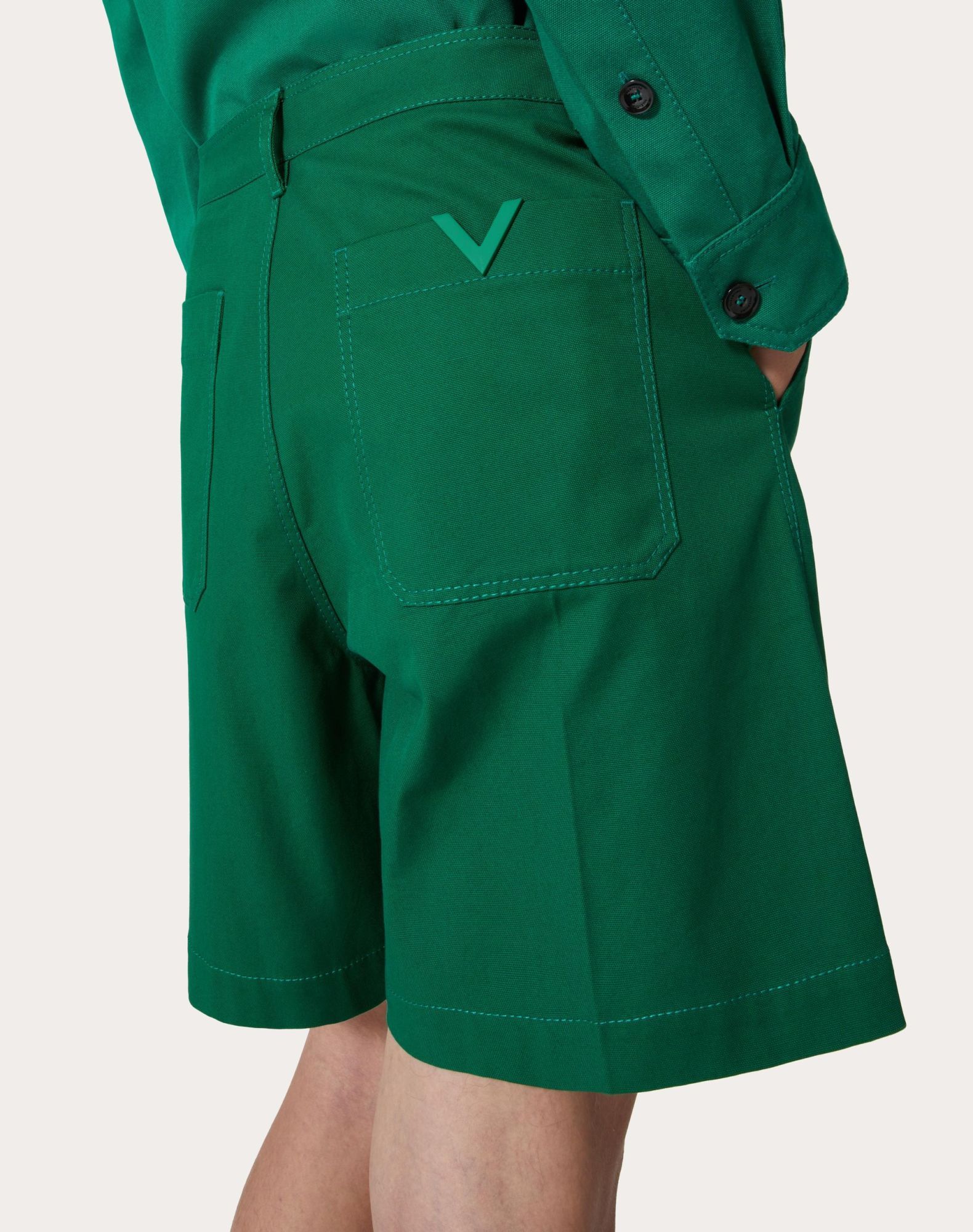 Valentino "canvas Bermuda Shorts With V Detail" In Green