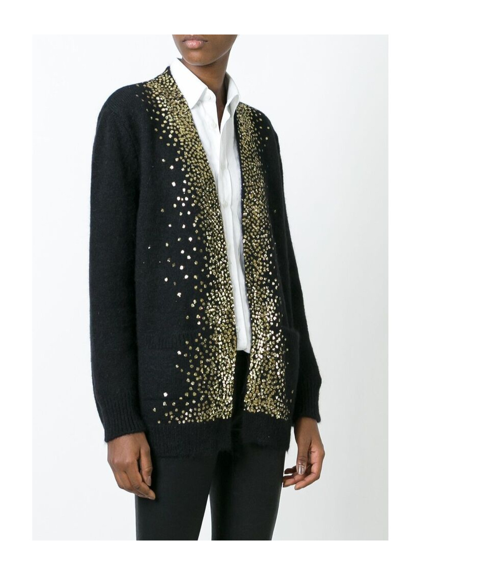 Saint Laurent V-neck Knitted Cardigan In Black
