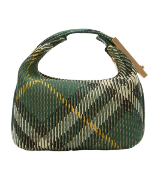 Shop Burberry Medium Peg Check-pattern Shoulder Bag In Green