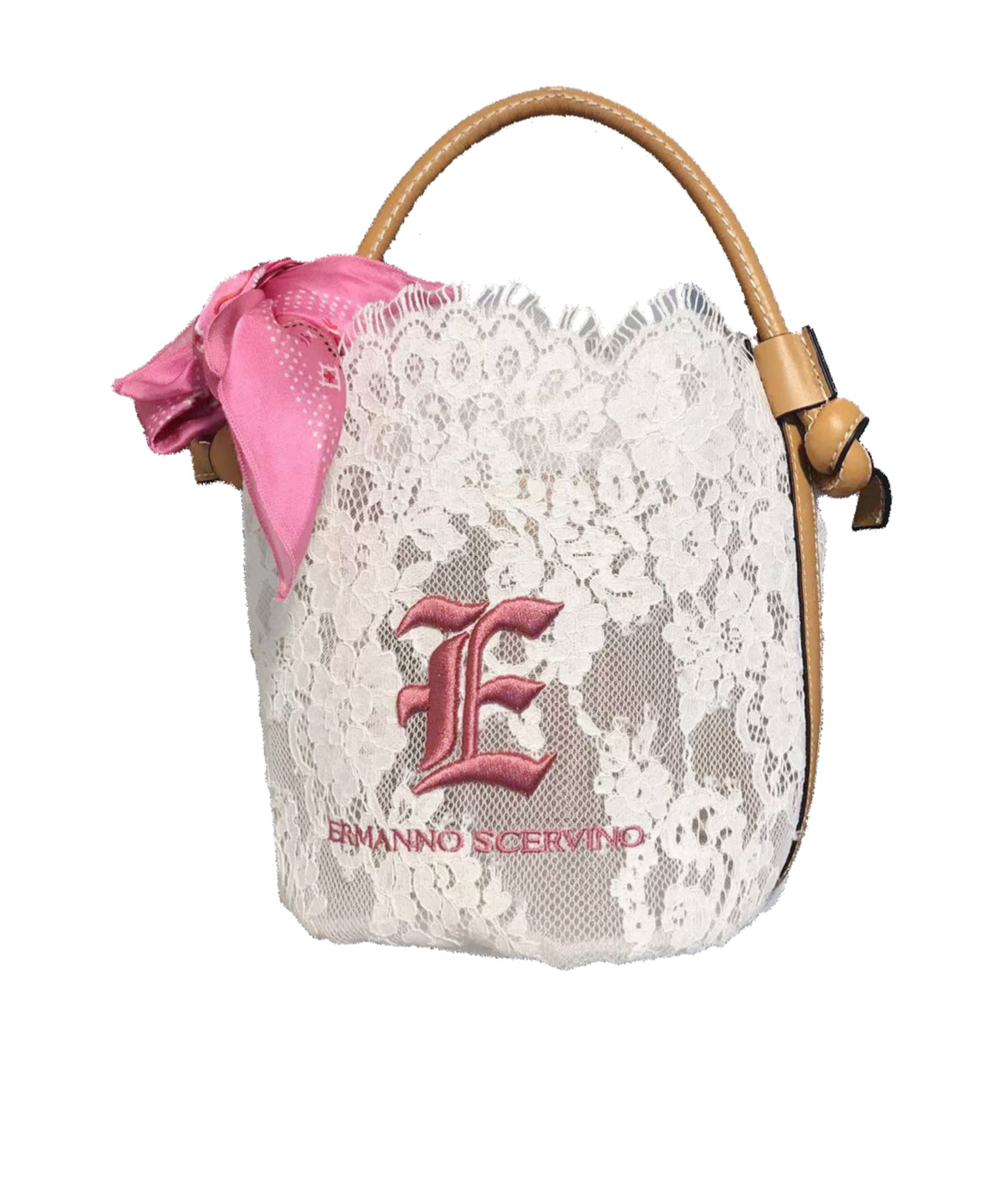Ermanno Scervino Small Logo-embroidered Floral-lace Tote Bag In White