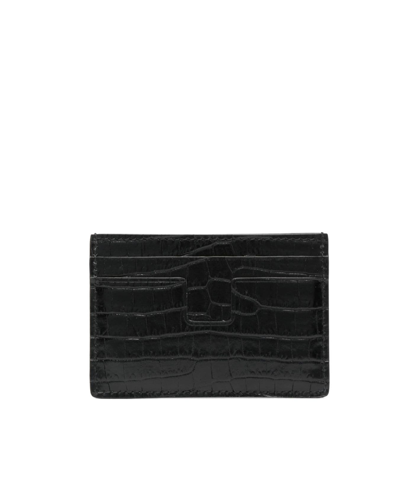 Tom Ford Logo Plaque Embossed Card Holder In Black