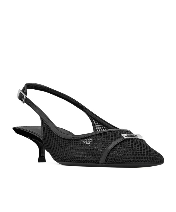 Saint Laurent Oxalis Patent Leather-trimmed Mesh Slingback Pumps In Black