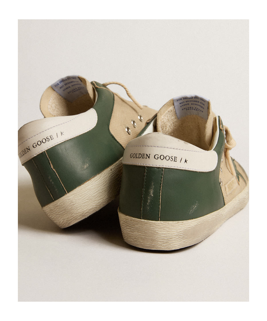 Golden Goose Super-star Ltd In Cream Mesh And Green Nappa With Nappa Star In Brown