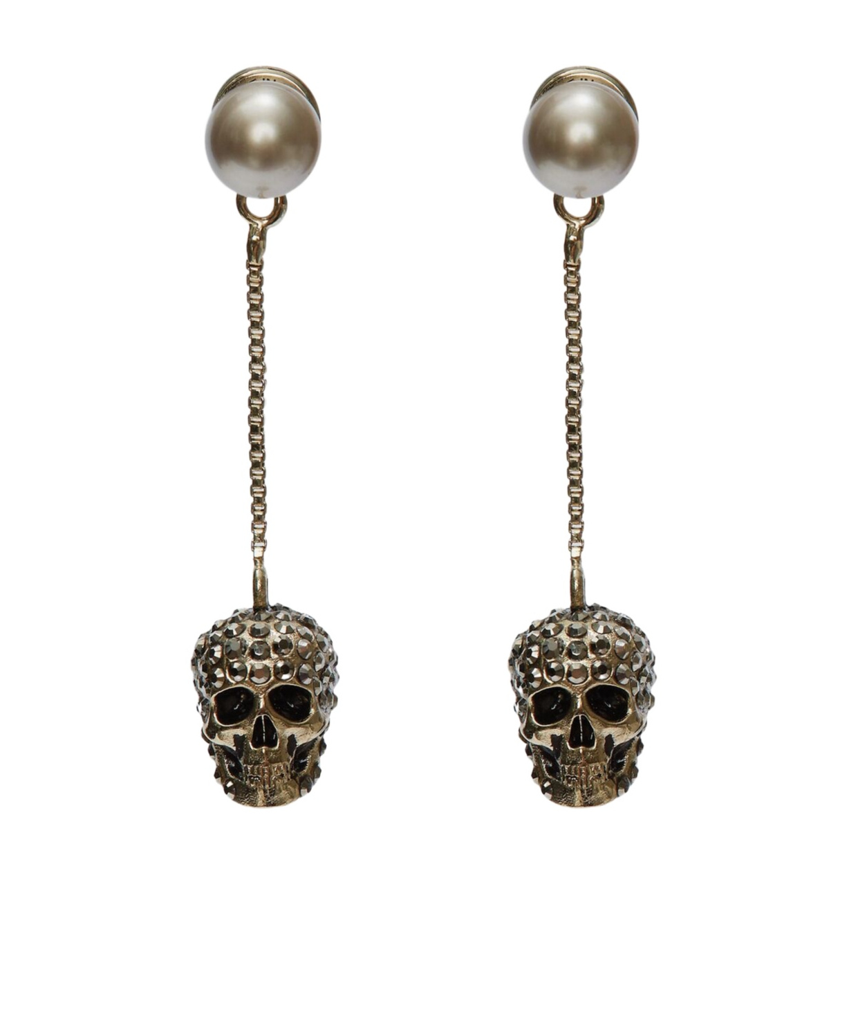 Alexander Mcqueen Skull Pearl Drop Earrings In Multicolor