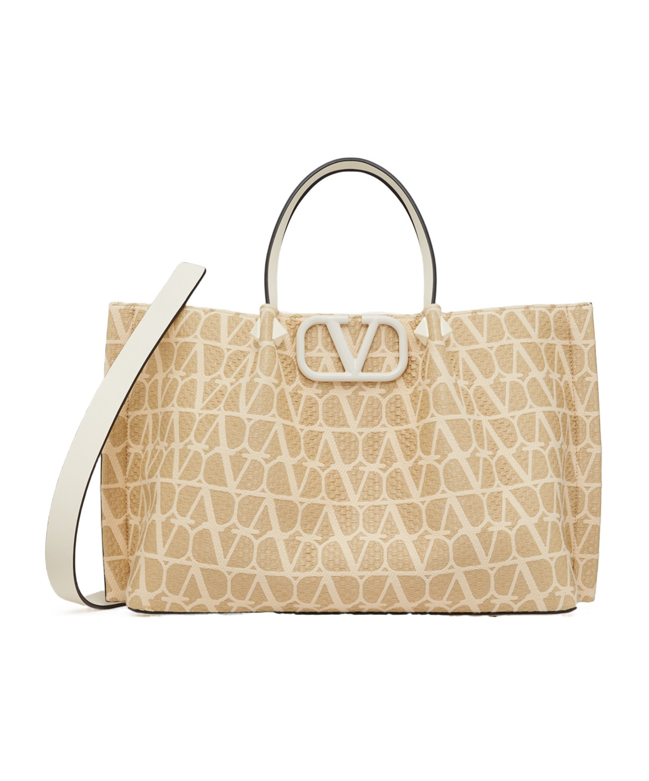 Valentino Vlogo Woven Raffia Tote Bag In Nude