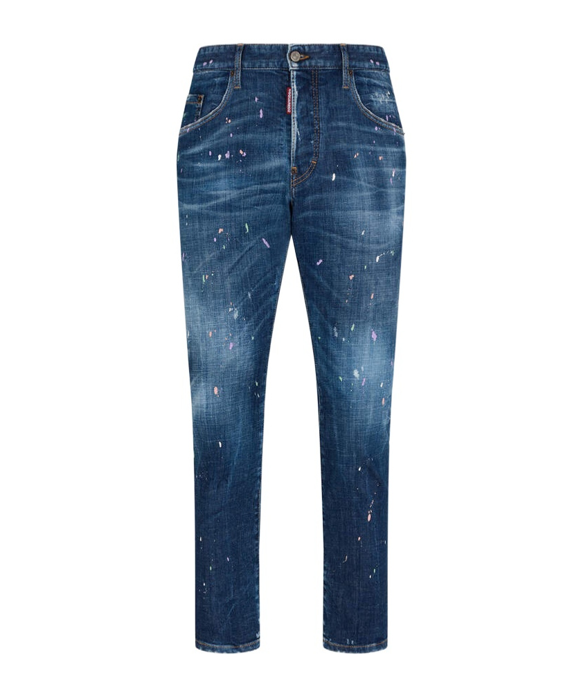Shop Dsquared2 Paint-splatter Slim-cut Jeans In Blue
