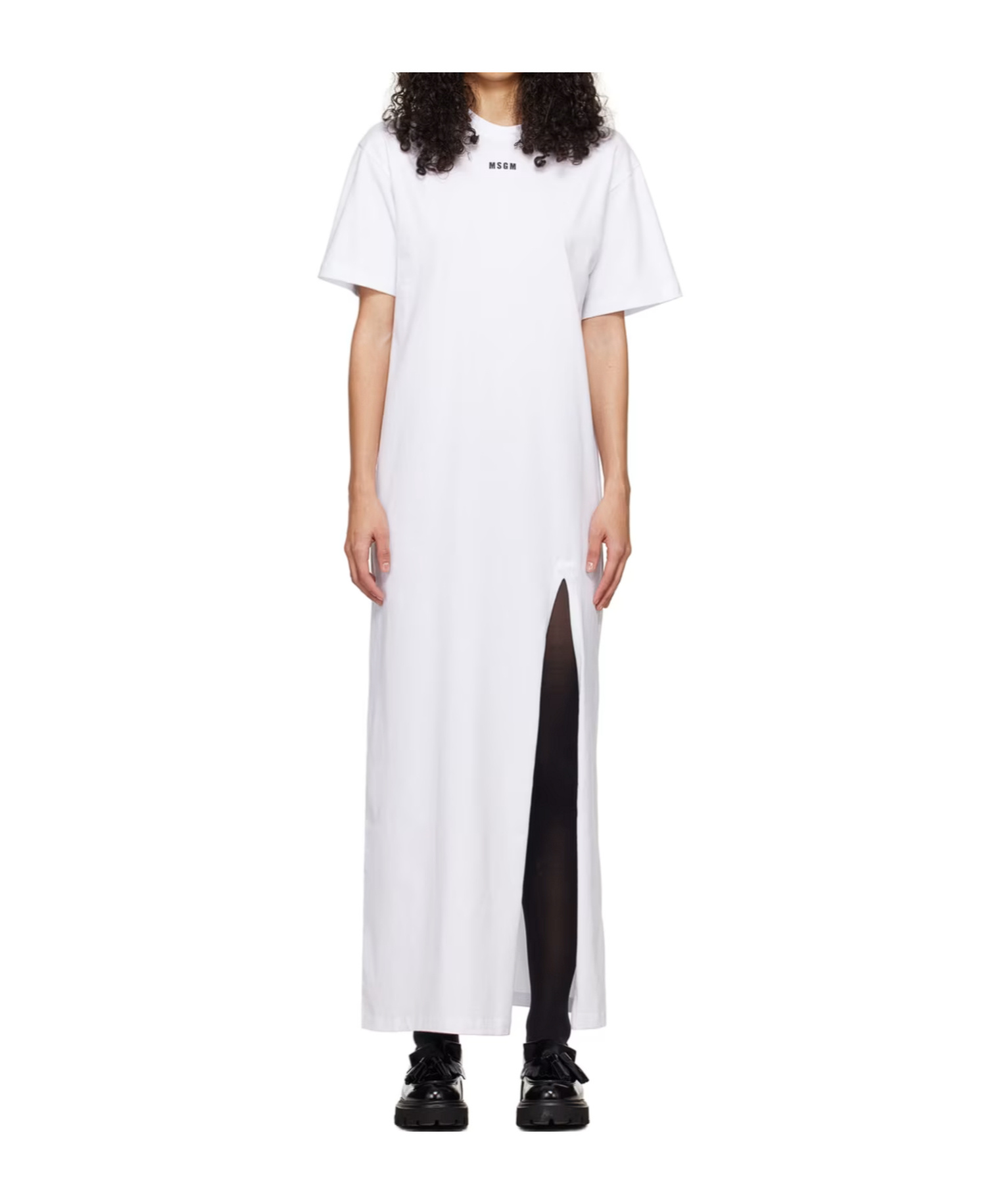 Msgm White Micro Maxi Dress In White