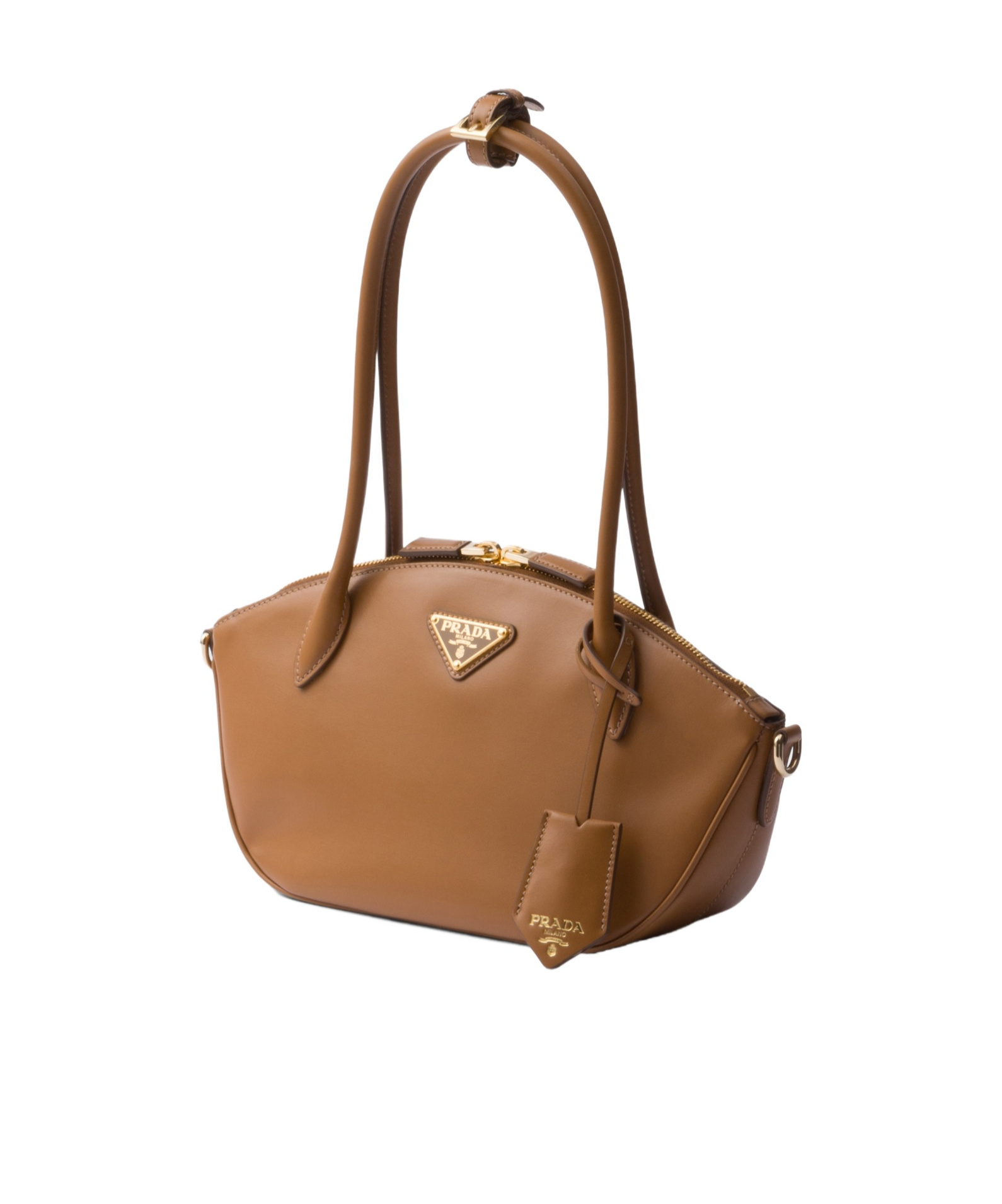 Prada Re-nylon And Leather Medium Top-handle Bag With Padlock In Brown