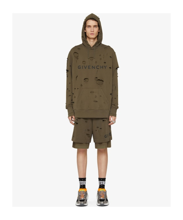Givenchy Logo-print Distressed-effect Hoodie In Green