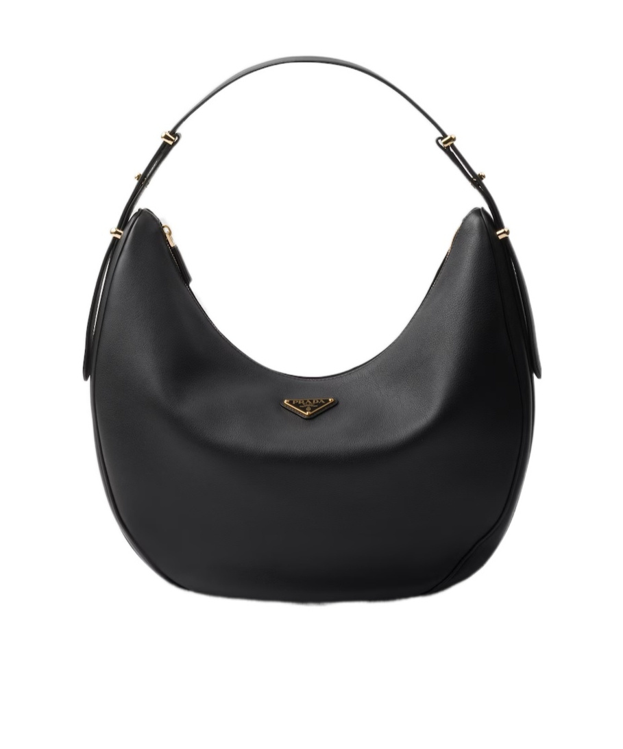 Prada Rounded Shoulder Bag With Gold-tone Hardware In Black