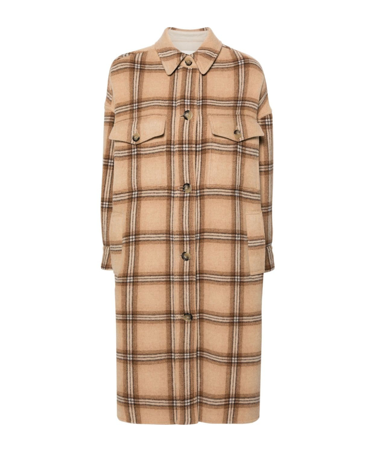 Isabel Marant Light Brown Fontizia Checked Wool Coat In Nude