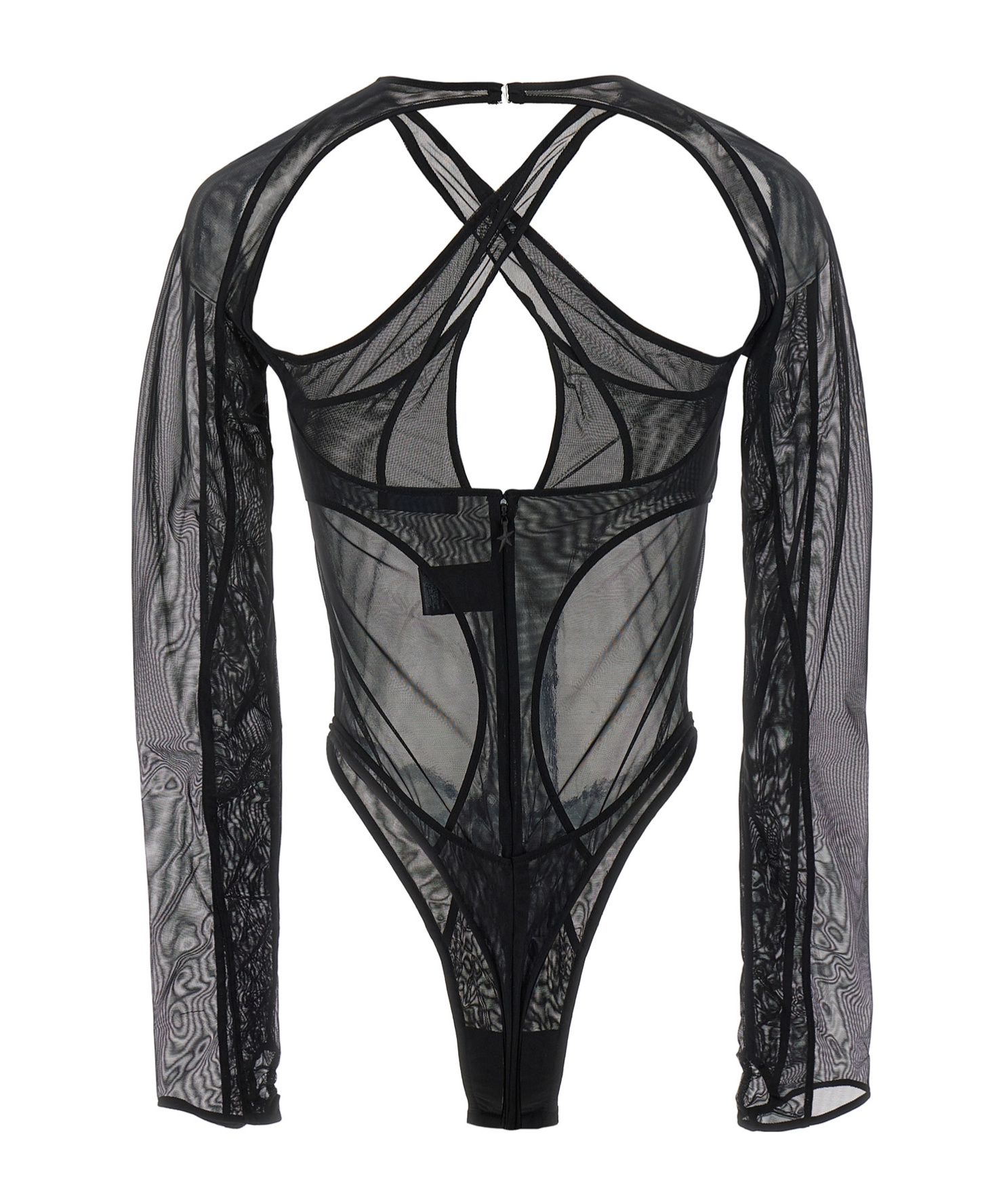 Mugler Black Sheer Mesh Bodysuit In Black