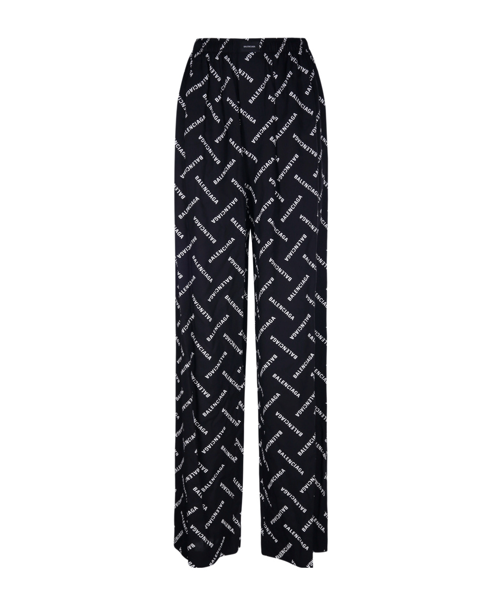 Balenciaga Logo-print Poplin Palazzo Pants In Black